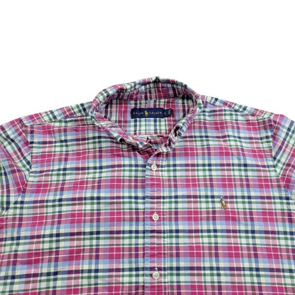 Polo Ralph Lauren Shirt Mens Large Check Button Down Oxford Preppy - Picture 1 of 7